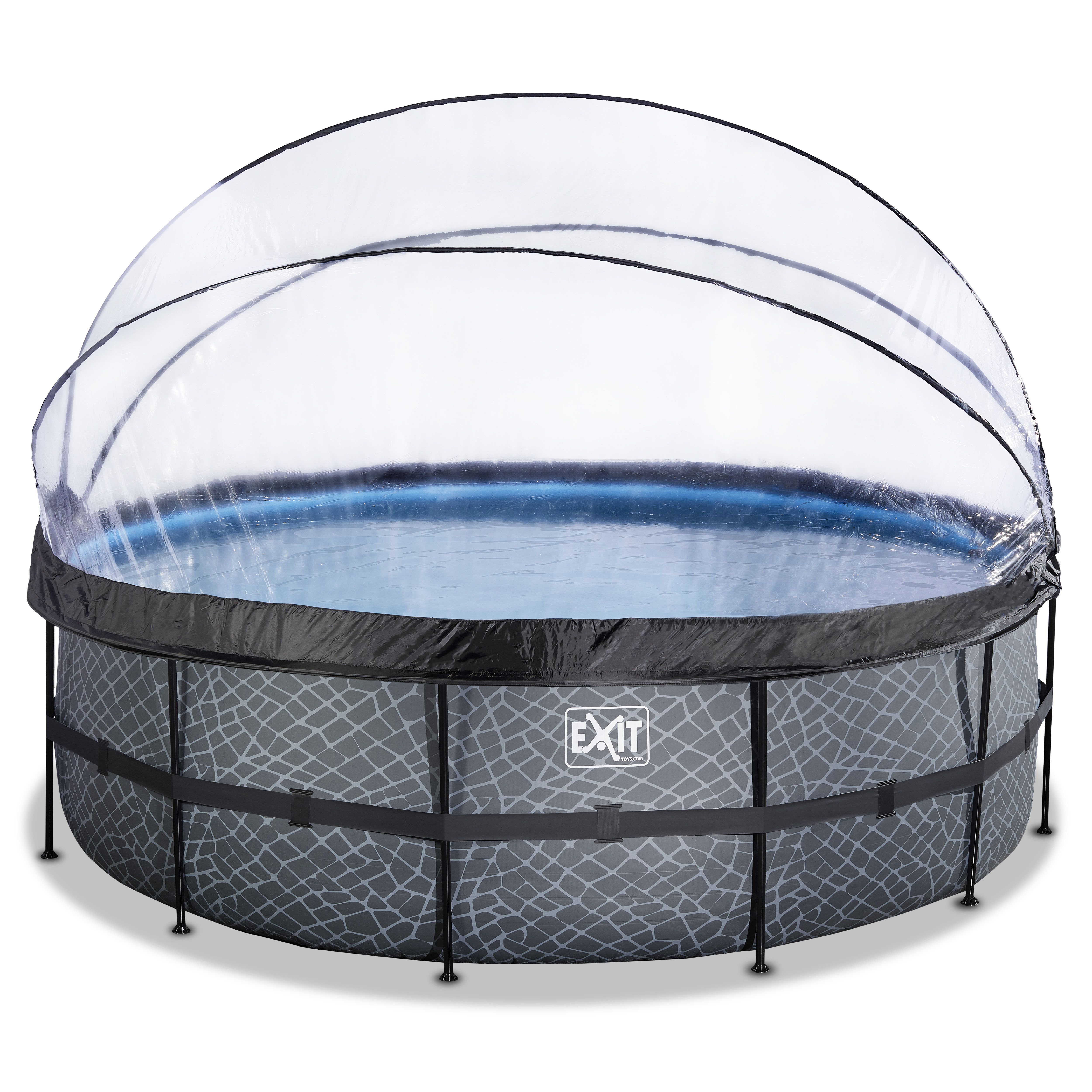 EXIT Stone Round Pool ø450x122cm with Sand Filter Pump, Cover - Grey