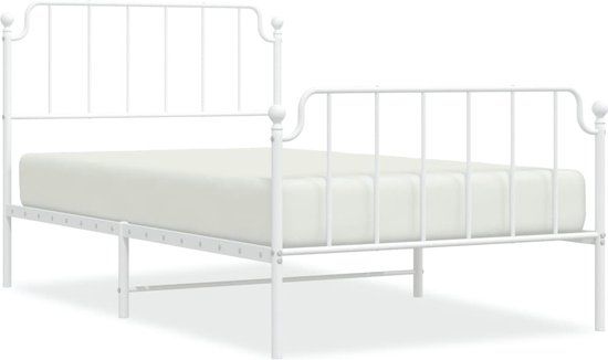 vidaXL Bedframe met hoofd- en voeteneinde metaal wit 107x203 cm