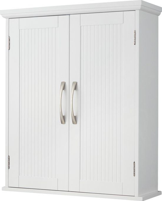Teamson Home Badkamerkast - Newport Muurbevestiging Houten Kastje Met 2 Deuren en Plank - Wit