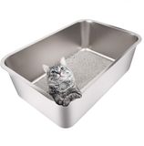 Benza Ibenzoa® Roestvrij Stalen Kattenbak voor Grote Huisdieren, 50 x 35 x 20 cm, Zilverkleurig