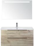 BES LED Seville Badmeubelset 100 cm - Craft Oak Edge Greep - Wastafel Enjoy met Sence Spiegel