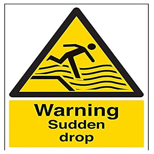 V Safety VSafety 66005BC-R "Waarschuwing Plotseling Drop" Waarschuwing Water Sign, Stijf Kunststof, Portret, 300 mm x 400 mm, Zwart/Geel