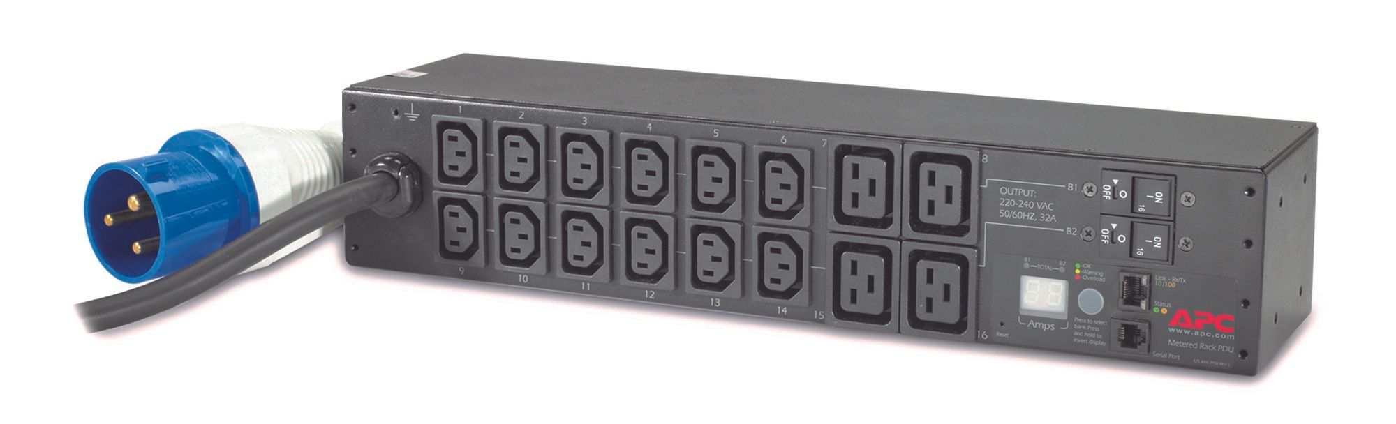APC Rack PDU - Metered - 32A - 230V - (12x) C13 & (4x) C19 - IEC 309 32A - AP7822B