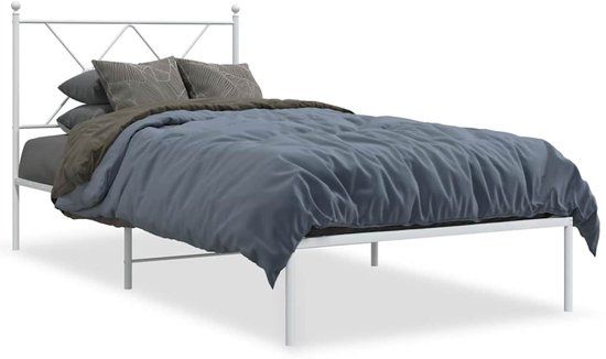 vidaXL Bedframe met hoofdbord metaal wit 90x190 cm