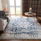 SAFAVIEH Madison Collection MAD603D Oosterse sneeuwvlok medaillon in used look, geen uitval, voor woonkamer en slaapkamer, vierkant, crème/marineblauw