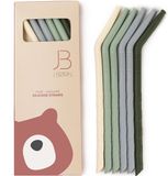 J. Born J.Børn Siliconen Herbruikbare Rietjes (6 stuks - 22 cm lang) en Reinigingsborstel, Groen Mix, Drinkrietjes, Buigrietjes, BPA-vrije