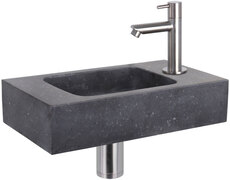 Differnz Fonteinset Force Rechthoek 40x22x9cm Bombai Natuursteen Zwart Rechte Toiletkraan Clickwaste Sifon RVS Look