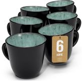 PURE LIVING INTERIOR DESIGN Pure Living Ibiza Dark Set Van 6 Koffiemokken - 435ml - Saliegroen - Aardewerk - Vaatwasserbestendig - Magnetronbestendig
