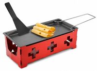 Merkloos Mini raclette theelichtje - Antiaanbak grillplaat - Met spatel - Voor 2 personen - Voor thuis en op reis