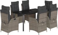 vidaXL 7-delige tuinset met kussens, grijs, polyrotan