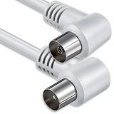 1aTTack.de Haakse antennekabel 5,0 meter 2x afgeschermde coaxiale stekker 90° > Coaxiale aansluiting 90° Witte coaxkabel (2x haaks) 80db 5m