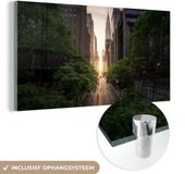 MuchoWow® Glass Painting 40x20 cm - Acrylic Glass Painting - Street of New York in the Morning - Photo on Glass - Paintings