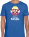 Bellatio Decorations Paasei die tong uitsteekt vrolijk Pasen t-shirt - blauw - heren - Paas kleding / outfit XXL