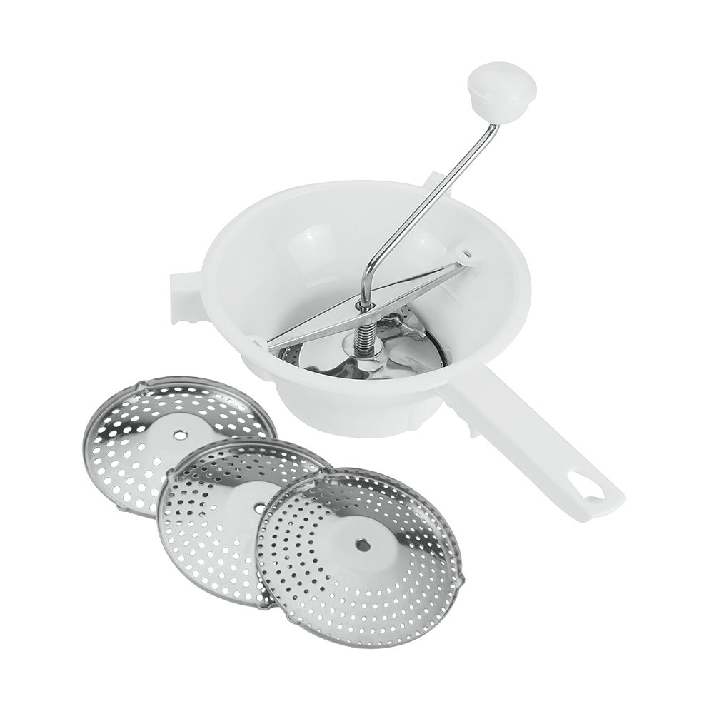 Metaltex Spring Food Mill - Fruit & Vegetable Strainer with 3 Discs - Stainless Steel & White