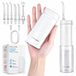 BarberBoss Reiswaterflosser, draadloze monddouche, 3 drukmodi, 6 mondstuktips (3 x standaard, orthodontisch, parodontaal, tongreiniger), telescopische tank, 50 dagen batterij, QR-7111 (wit)
