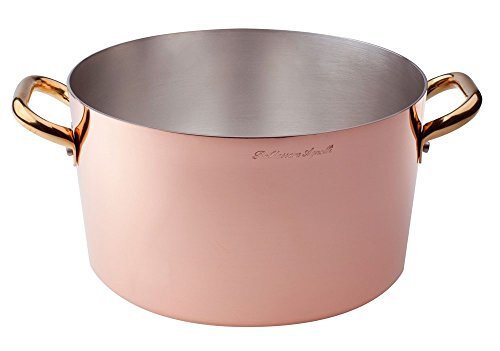 Pentole Agnelli ALCU10424 hoge pot, met de hand vertind glad koper, met twee messing handgrepen, 24 cm