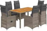 vidaXL 7-delige Bistroset met Kussens, Poly Rattan, Grijs