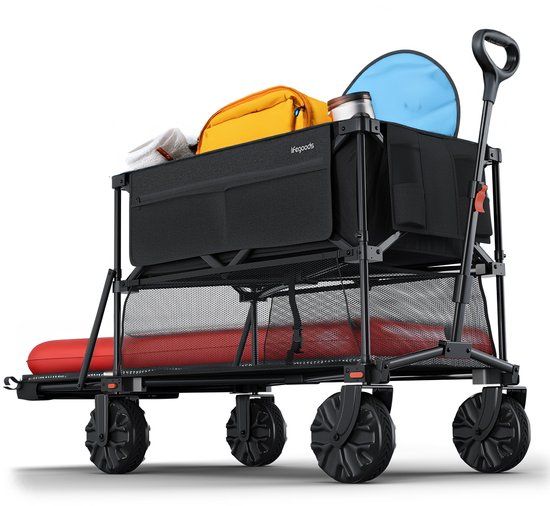 LifeGoods Dubbele Bolderkar - 400L - Opvouwbaar - 200KG - Zwart