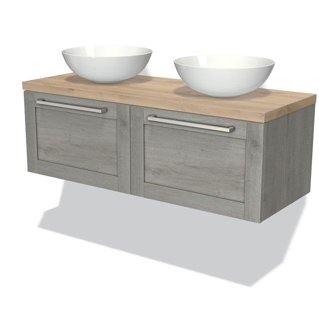 Maxaro Badkamermeubel Modulo Plato 120cm Grijs Eiken 2 Lades Lichtbruin Eiken