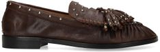 Manfield - Dames - Bruine leren loafers met zilveren studs - Maat 37