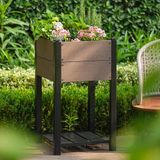Verhoogde plantenbak van hout met lage plank, verhoogd moestuin met 4 stalen poten, drainagegaten, duurzaam en roestvrij, verhoogde bak/vierkante moestuin voor tuin, terras, balkon (50 x 85 x 50 cm)