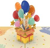 Papercrush 3D kaart met ballonnen/cadeau/wenskaart/gefeliciteerd/luxe kaart