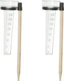 Relaxdays Regenmeter met Grondpen - Set van 2 - 35 mm/m² - Kunststof - Hout - Tuin