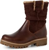 Tamaris - Dames - Enkellaarzen - Bruin - Leer - Wol - Rubber - Blokhak - Ritssluiting - 36