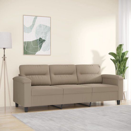 vidaXL Driezitsbank met kussens 180 cm microvezelstof taupe