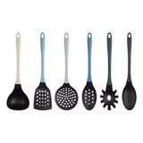 MasterChef Keukengerei, kookgerei met schuimspaan, spatel, spaghettilepel, opscheplepel, lepel, schuimspaan, anti-aanbaklaag, hoogwaardig krasbestendig en hittebestendig kookgerei, blauw
