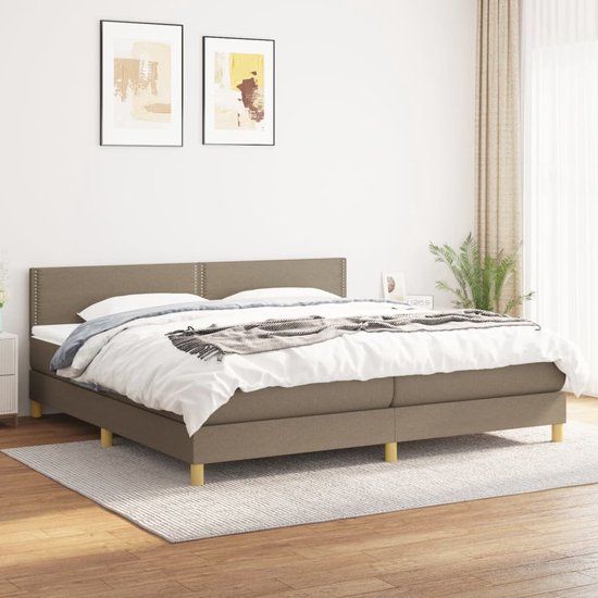 vidaXL Boxspring met matras, stof, taupe, 200x200 cm