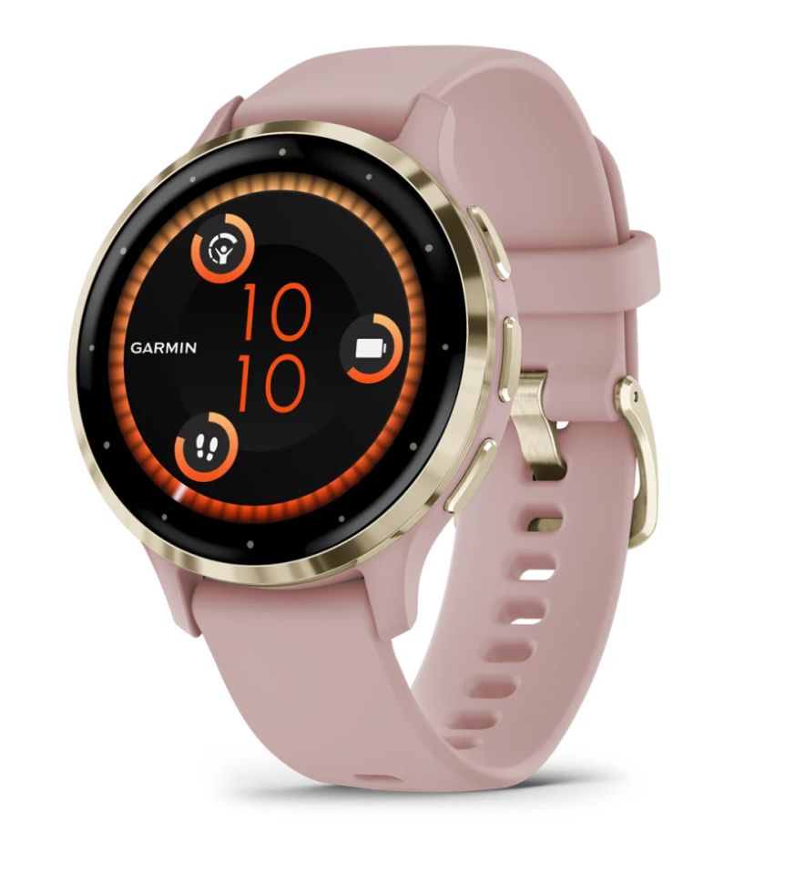 Garmin Venu 3S Smartwatch - 1.2" AMOLED Display - Gold/Rose - Pink Band
