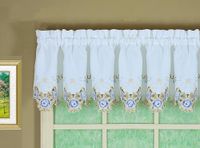 Hedendaags Gordijn Verona Omgekeerd Borduurwerk Valance, 14-Inch, Wit/Blauw