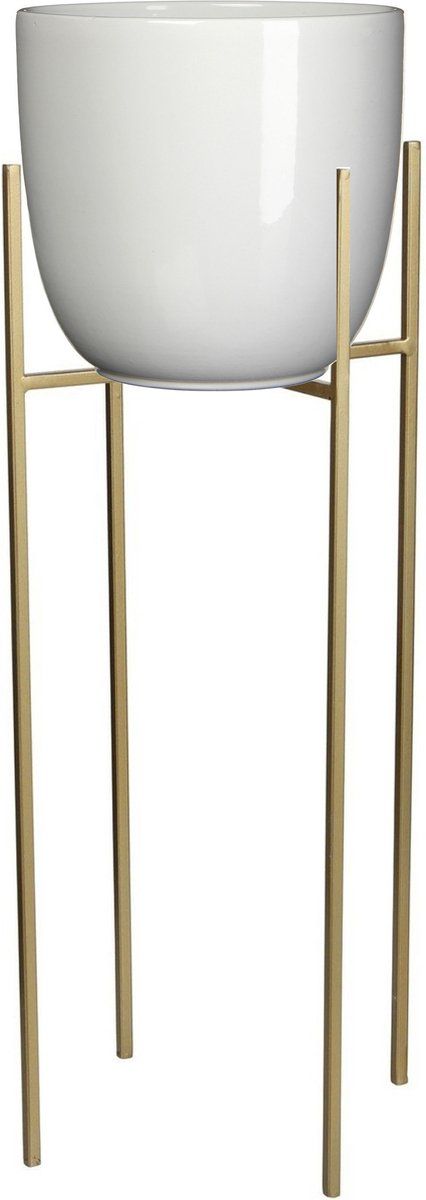 Mica Decorations Bloempot D25 x H23 cm wit met plantenpot verhoger goud/metaal 55 cm