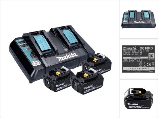 Makita Accu's Set - 18V - 5Ah - DC18RD Lader + 3 Accu's (198458-6)