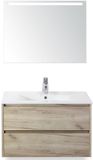 BES LED Dante Badmeubelset 80 cm - Craft Oak - Keramische Wastafel Wit Enjoy met Sence Spiegel