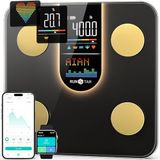 Runstar Weegschaal voor lichaamsgewicht, slimme weegschaal met 8-in-1 VA-display, hoge precisie digitale weegschaal voor lichaamsgewicht hartslag, BMI lichaamsvet, 22 lichaamssamenstelling