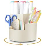 AiQInu Pennenhouder met 3 vakken, bureau-organizer, 360 graden draaibaar, voor potloden, kleurpotloden en schrijfwaren, wit