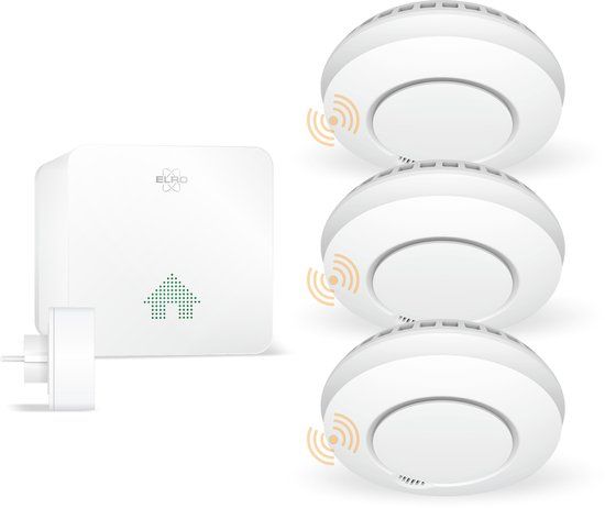 ELRO Connects SF500S Slimme Rookmelder Kit - Complete Set met K2 Wifi Connector en 3x Draadloos Koppelbare Rookmelder - Met gratis App