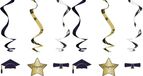 Folat Décoration murale tourbillons thème réussite - 9x - noir/or - papier - 60 cm - décoration de fête d'examen