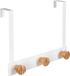 5five Deur ophang kapstok - met 3 ophanghaken/knoppen - wit/beige - B25 x H20 cm - metaal/bamboe
