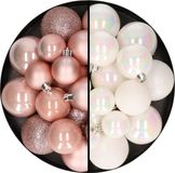Decoris Kaemingk B.V. Kerstballen 60x stuks - mix lichtroze/parelmoer wit - 4-5-6 cm - kunststof - kerstversiering