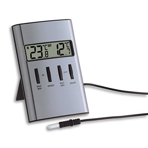TFA Digitale binnen- en buitenthermometer, binnen-/buitentemperatuur, maximale en laagste waarden, bewaking van vriezer/aquarium.