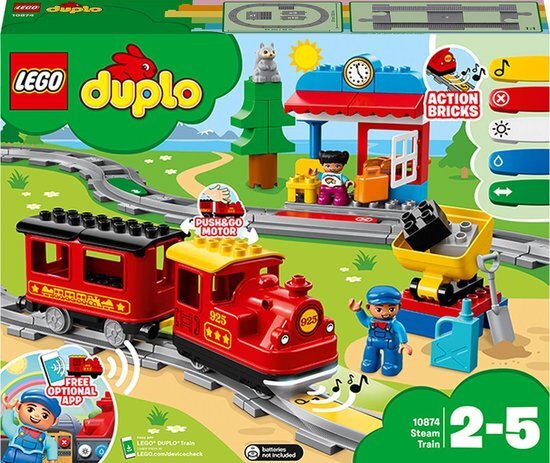 lego DUPLO Stoomtrein - 10874 Duwen en rijden maar: zo eenvoudig speel je met de stoomtrein