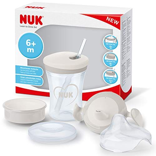 NUK Drinklernset cadeaubox met verschillende drinkopzetstukken beige
