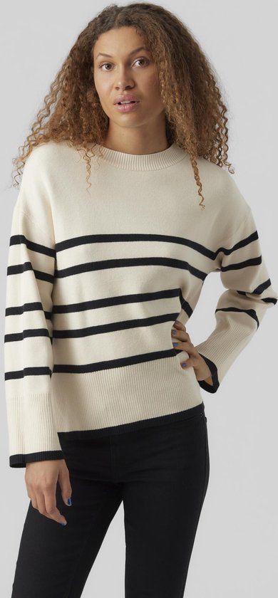 VERO MODA VMSABA LS O-NECK STRIPE - Dames Trui - Maat S - Birch;W Black