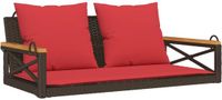 vidaXL Schommelbank met kussens, bruin, 109x62x40 cm, polyrotan