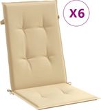 vidaXL Stoelkussens 6 st hoge rug 120x50x4 cm stof gemêleerd beige