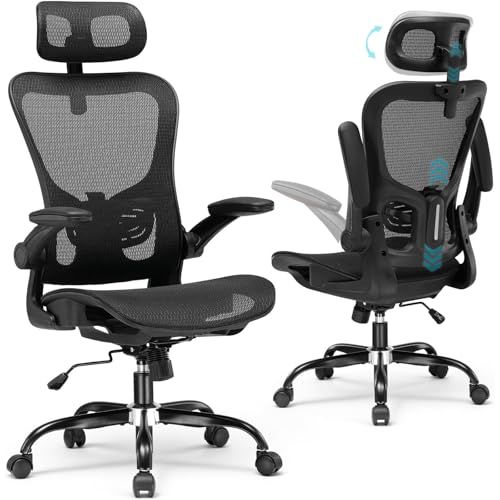 GTPLAYER Bureaustoel, ergonomisch, bureaustoel met verstelbare hoofdsteun, armleuningen, lendensteun, bureaustoel en gamingstoel, kantelfunctie, managerstoel van mesh, 150 kg (zwart)