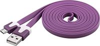 PremiumCord USB - Micro USB PVC-platte verbindingskabel 2m, USB A stekker naar Micro B stekker, USB 2.0 High Speed datakabel, 2x afgeschermd, AWG28, kleur paars, lengte 2 m